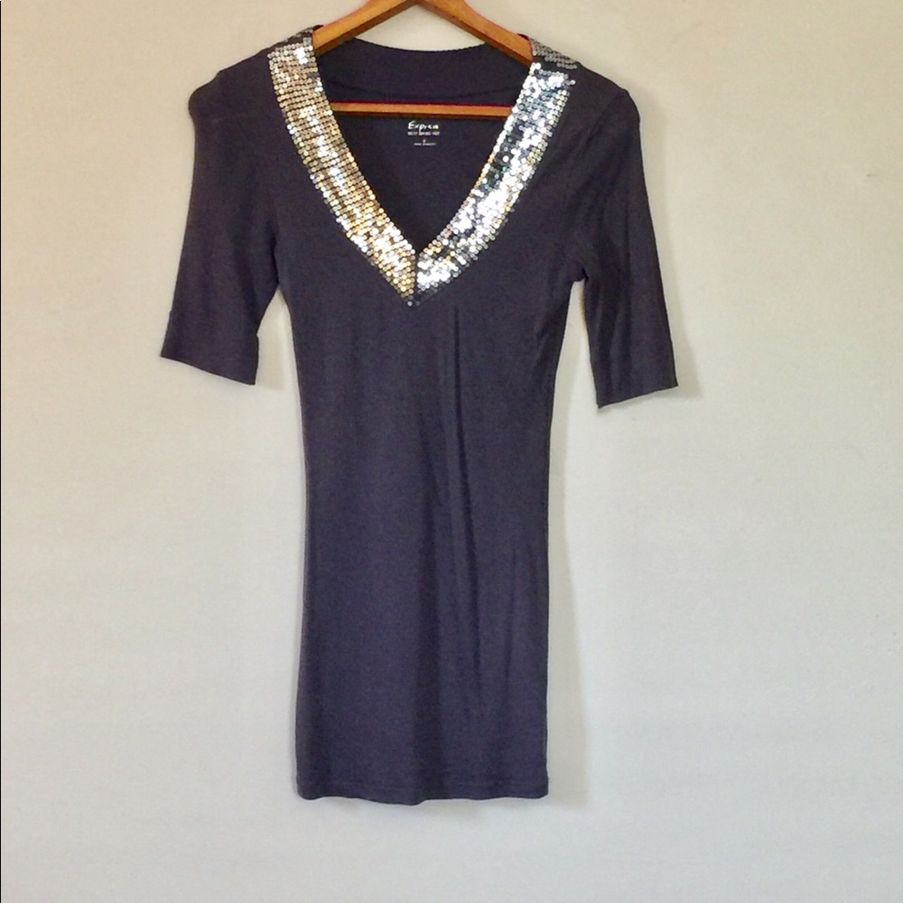 Express Grey Basic Tee with Sequins